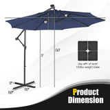 Tangkula 10 ft Cantilever Umbrella w/32 Solar-Powered LED Lights, Functional Tilting System & Hand-Crank Mechanism