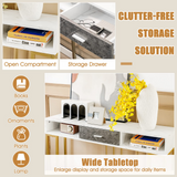 Tangkula Console Table with Drawer, 48" 2-Tier Faux Marble Sofa Table with Golden Steel Frame