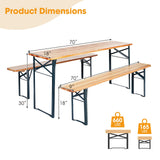 Tangkula 3 Piece Picnic Table Bench Set, Wood Picnic Table with 2 Benches with Heavy-Duty Metal Frame