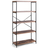 Tangkula 5-Tier Bookcase, Rustic Industrial Bookshelf