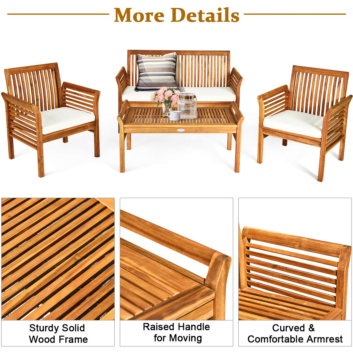 Tangkula 4 Piece Outdoor Acacia Wood Sofa Set