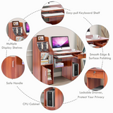 Tangkula Computer Desk with Storage Cabinet & Drawer, Wood Frame Home Office Desk with Pull-Out Keyboard Tray
