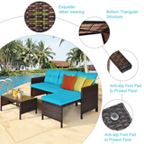 Tangkula Patio Corner Sofa Set 3 Piece, Outdoor Rattan Sofa Set