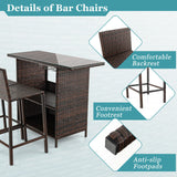 Tangkula Outdoor Bar Set, 3 Pieces Patio Wicker Bar Height Table and Chair Set with 3 Rows Stemware Racks