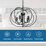 Tangkula Folding Rotatable Chandelier, 5 Lights Metal Ceiling Lamp with 39.5' Iron Chain (Black)