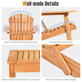 3 Pieces Adirondack Chair Set, Outdoor Wood Furniture Set with 2 Folding Lounge Chairs & Side Table
