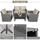 Tangkula 4 Pieces Patio Furniture Set, Outdoor Conversation Set with Cushions and Coffee Table