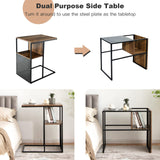 Tangkula C-Shaped End Table, Reversible Sofa Side Table with Wooden Shelf(1 & 2)
