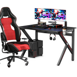 Tangkula Computer Desk Gaming Desk, E-Sports Gaming Workstation with Cup Holder & Headphone Holder