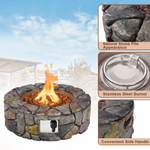 28 Inch Round Propane Gas Fire Pit, Patiojoy 40,000 BTU Stone Look Outdoor Propane Fire Pit - Tangkula