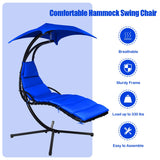 Hanging Chaise Lounge, Arc Stand Floating Hammock Swing Chair w/ Canopy and Built-in Pillow