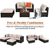 Tangkula 5 Piece Patio Furniture Set, Outdoor Sectional Rattan Sofa Set with Cushions and Coffee Table