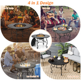 Tangkula Outdoor Fire Pit Table, 4 in 1 36 Inch Round BBQ Garden Fire Bowl with Lid, Bonfire Wood Burning Fire Pit for Outside Backyard