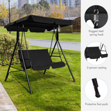 Tangkula 2-Person Patio Swing, Outdoor Yard Swing with Canopy & Cushion, Weather Resistant Steel Lounge Swing Chair