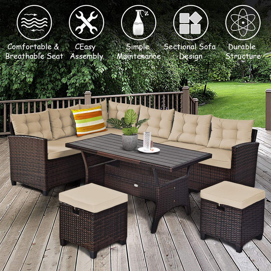 5 Pieces Patio Rattan Conversation Sofa Funiture Set Tangkula tangkula