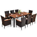 9 Piece Outdoor Dining Set, Garden Patio Wicker Set w/Cushions