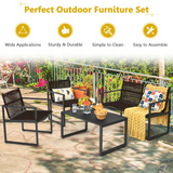 Tangkula 4 Pieces Patio Furniture Set, Outdoor Conversation Sofa Set with Coffee Table