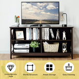 TV Stand for TVs up to 55 Inch, Farmhouse Wood Entertainment Center with X-Shaped Frame & 4 Open Storage Shelves