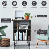 Tangkula Record Player Stand, Turntable Stand with Metal Legs, Vinyl Record Storage Cabinet w/ 5 Open Shelves Holds