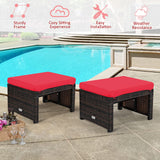 2 Pieces Patio Rattan Ottomans, All Weather Outdoor Footstool Footrest Seat