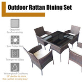 Tangkula 5 Pieces Wicker Patio Dining Set, Outdoor PE Rattan Chairs Table Set with 4 Seat Cushions
