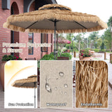 Tangkula 10 ft Thatched Patio Umbrella, 2 Tier Hawaiian Style Grass Beach Umbrella with 8 Ribs
