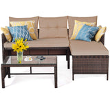 Tangkula 3 PCS Outdoor Rattan Furniture Sofa Set