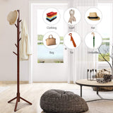 Tangkula Coat Rack Freestanding, Rubber Wood Coat Stand with 8 Hooks