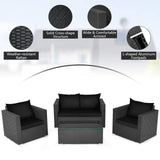 Patio Rattan Conversation Furniture Set, Outdoor Wicker Sofa Set with Padded Cushion & Tempered Glass Coffee Table