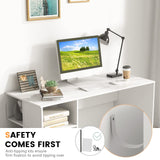 Tangkula 55" White Desk with Bookshelf, Modern Home Office Desk with 3 Tier Storage Shelves