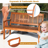 Tangkula Outdoor Wood Bench, Two Person Solid Wood Garden Bench w/Curved Backrest and Wide Armrest