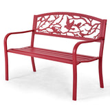 Outdoor Garden Bench Park Bench, Patio Red Bird Bench Loveseat W/Backrest & Armrests