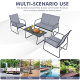 Tangkula 4 Pieces Patio Furniture Set with Tempered Glass Coffee Table (Gray)