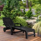 Outdoor Chaise Lounge Chair, 5-Position Adjustable Recliner with Storage Box and Flexible Wheels