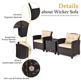 Tangkula 3 Pieces Patio Furniture Set, PE Rattan Wicker 3 Pcs Outdoor Sofa Set