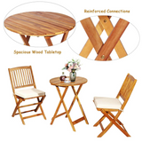 Tangkula 3 PCS Patio Folding Bistro Set, Outdoor Acacia Wood Chair and Table Set