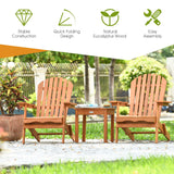 3 Pieces Adirondack Chair Set, Outdoor Wood Furniture Set with 2 Folding Lounge Chairs & Side Table