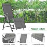 Tangkula Outdoor Folding Lounge Chair, Patio Reclining Chair W/7 Adjustable Backrest & Footrest Positions