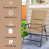 Tangkula Patio Chairs Folding, No Assembly High Back Cushioned Heavy Duty Steel Frame Outdoor Chair with Cup Holder