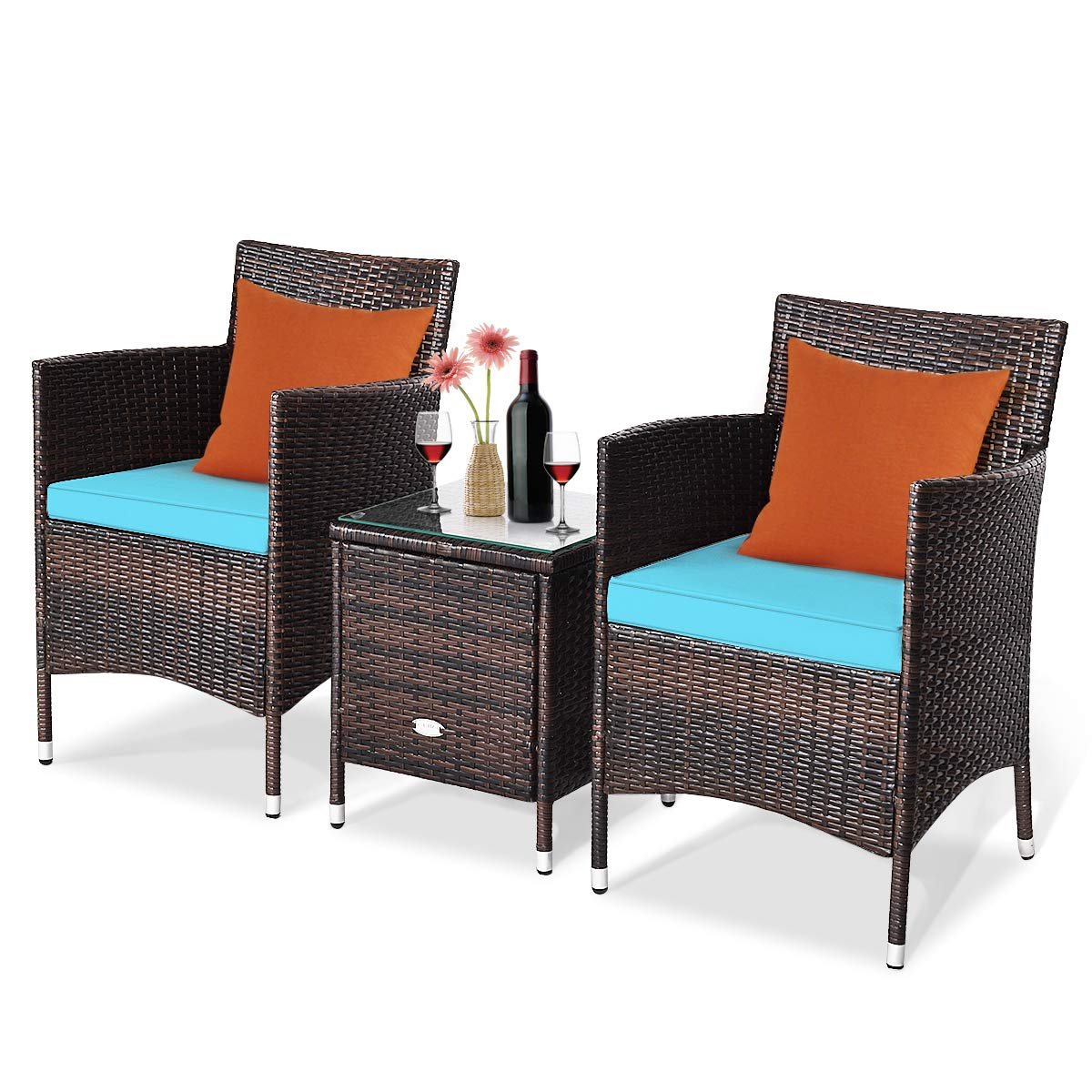 Outdoor Wicker Rattan Conversation Set - Tangkula