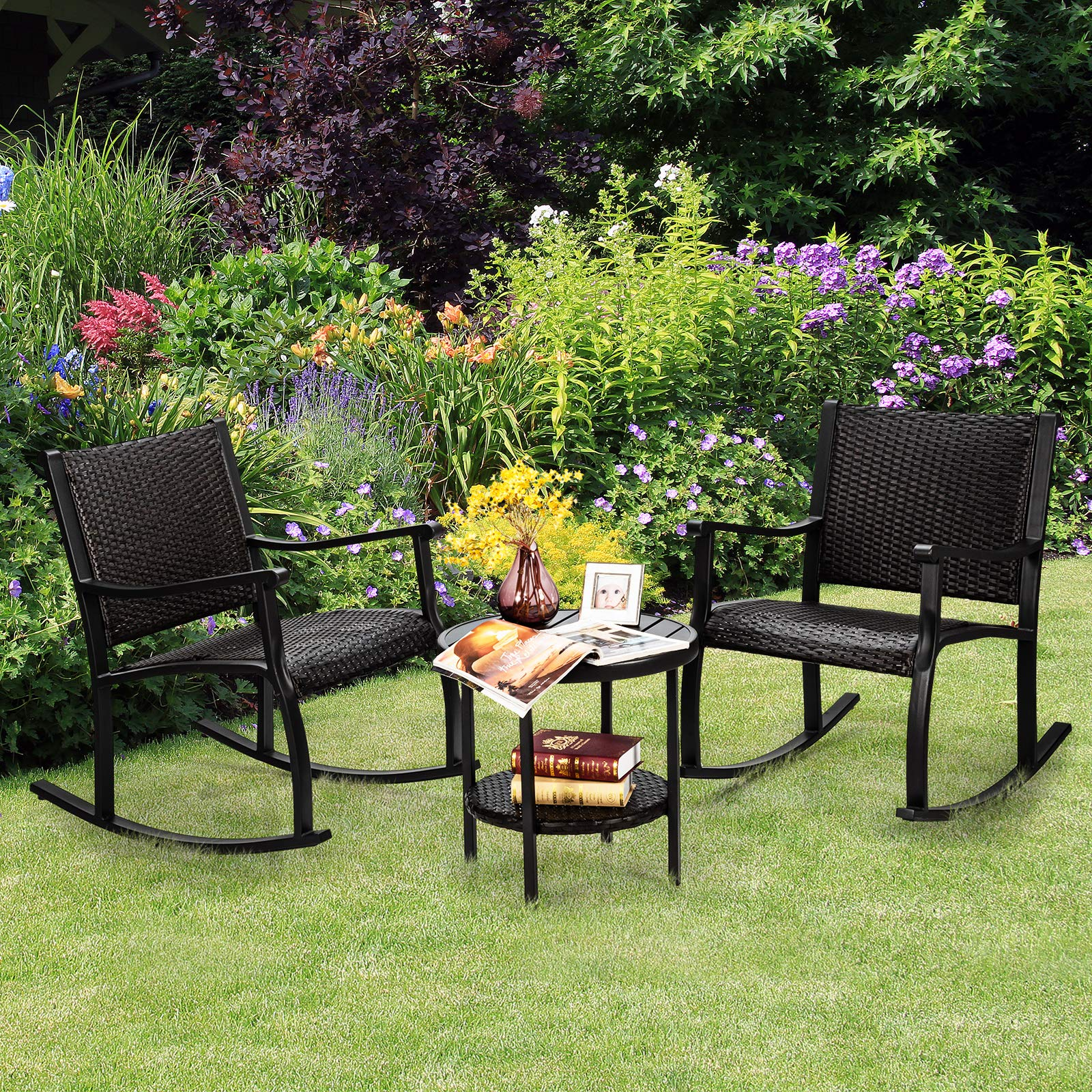 3 Piece Rocking Bistro Set - Tangkula