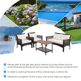 Tangkula 4-Piece Patio Furniture Set, Patiojoy Acacia Wood Outdoor PE Wicker Conversation Set with Cushions (Off White)