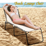 Outdoor Folding Chaise Lounge Chair, 4-Position Adjustable Reclining Chair with Pillow