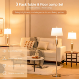Tangkula 3 Piece Lamp Set, Modern Floor Lamp & 2 Table Lamps