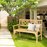 Tangkula Foldable Garden Acacia Wood Bench, Folding Patio Bench with Solid Hard Wood Structure,Locks, Wide Armrest & Backrest