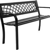 Outdoor Garden Bench Park Bench with Steel Frame & PVC Backrest, Park Bench with Large Seat for 2-3 People