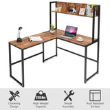Tangkula Reversible L-Shaped Desk with Hutch, Space Saving Corner Computer Desk with Storage Bookshelf