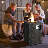 Tangkula 16 Inch Patio Propane Fire Pit, Patiojoy Electronic Ignition Square Gas Fire Pit with Protective Cover