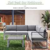 Tangkula 4 Pieces Aluminum Patio Furniture Set, Patiojoy All Weather Heavy Duty Cushioned Outdoor L Shaped Sofa Set