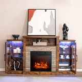 Tangkula Electric Fireplace TV Stand, Electric Fireplace Mantel with 16-Color Led Lights